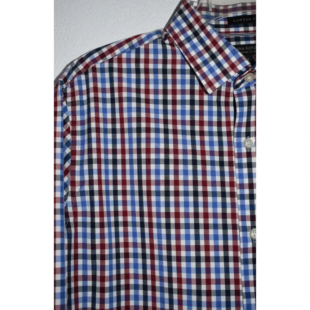 Banana Republic Camden Fit Shirt Button Mens Medium Red Blue Check Supima Cotton